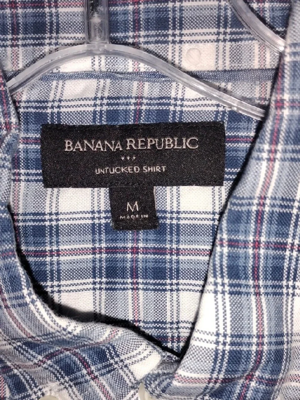 Banana Republic Men's White and Blue Plaid Button-Down Shirt